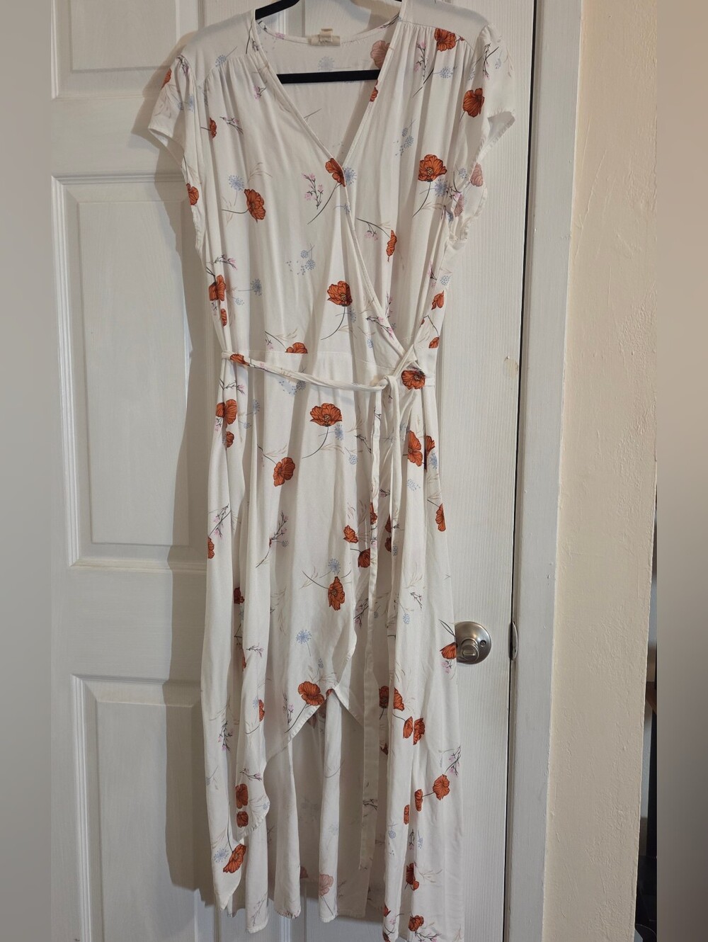 a.n.a White Wrap Dress with Orange Floral Print